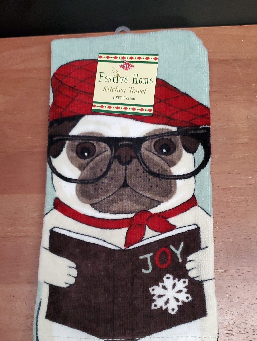 Festive Home Decorative Kitchen Towel Pug Singing Carols
